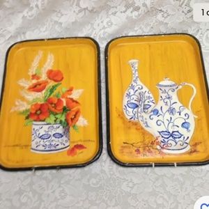 Vintage Pair, Blue Onion Signed Art Work- Wall Decor 13.5in x 9.5in